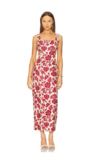Posse Skyla Column Dress In Deep Red & Oat