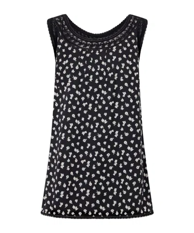 Posse Danielle Floral-print Lace-trimmed Cotton Mini Dress In Black