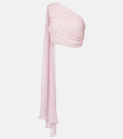 Posse Solene Gathered Scarf-detail Mesh Top In Pink