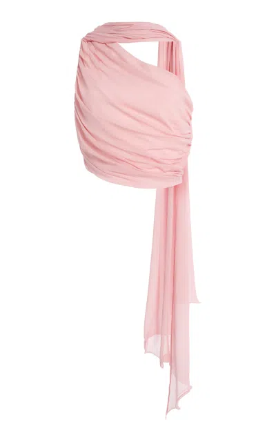 Posse Solene One-shoulder Chiffon Top In Pink