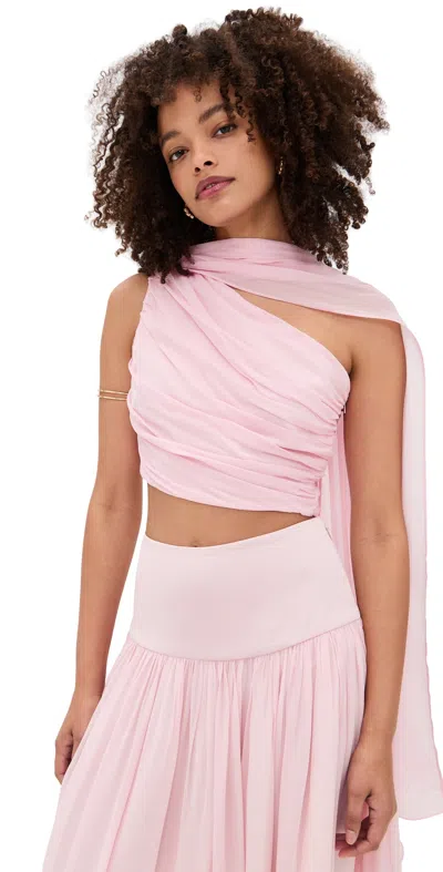 Posse Solene Asymmetric Draped Ruched Georgette Top In Pink