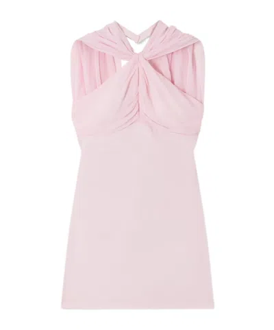 Posse Solene Ruched Chiffon And Satin-crepe Mini Dress In Pink