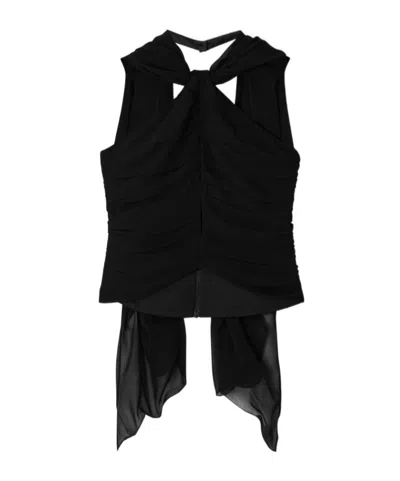 Posse Solene Scarf-detailed Ruched Chiffon Halterneck Top In Black