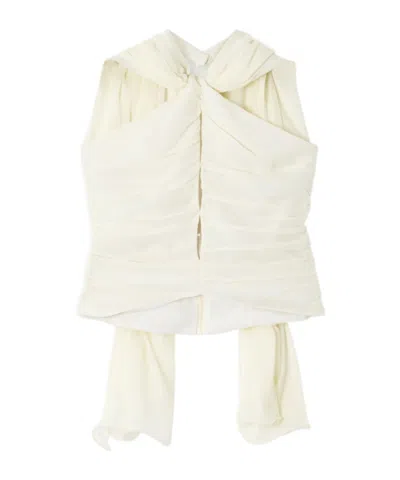 Posse Solene Scarf-detailed Ruched Chiffon Halterneck Top In White