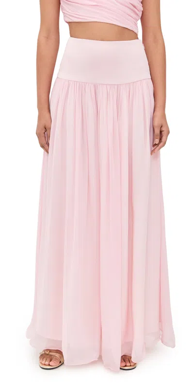 Posse Solene Pleated Satin-trimmed Chiffon Maxi Skirt In Pink