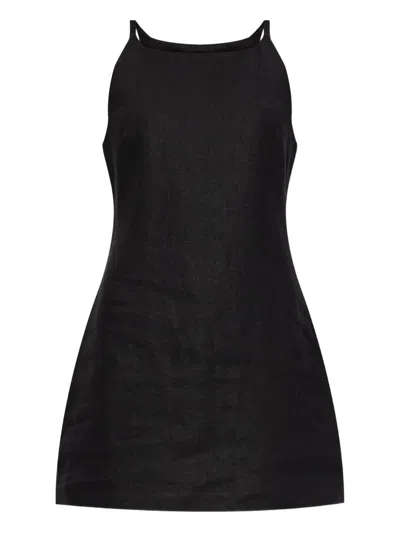 Posse Square-neck Linen Mini Day Dress In Black