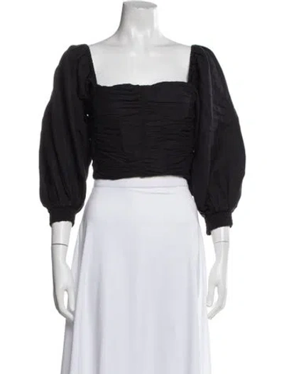 Pre-owned Posse Square Neckline Long Sleeve Crop Top In Black