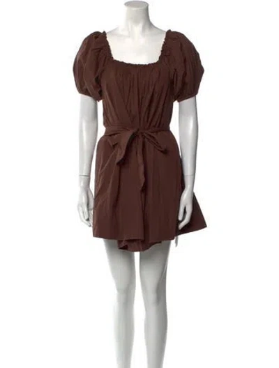 Pre-owned Posse Square Neckline Mini Dress In Brown