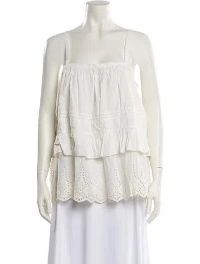 Pre-owned Posse Square Neckline Sleeveless Blouse In White