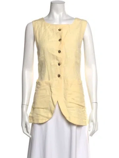 Pre-owned Posse Square Neckline Sleeveless Button-up Top In Yellow