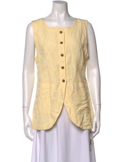 Pre-owned Posse Square Neckline Sleeveless Button-up Top In Yellow