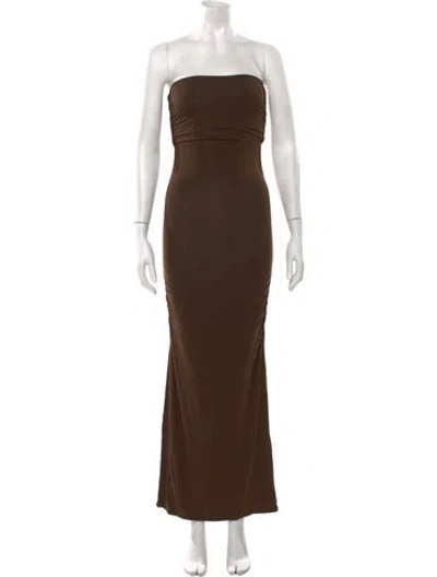 Pre-owned Posse Strapless Long Dress In Brown