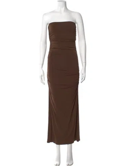 Pre-owned Posse Strapless Midi Length Dress In Brown