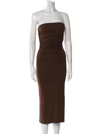 Pre-owned Posse Strapless Midi Length Dress In Brown