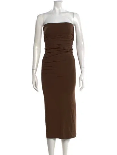 Pre-owned Posse Strapless Midi Length Dress In Brown