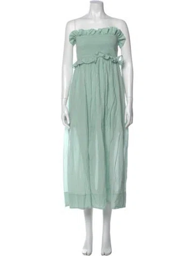 Pre-owned Posse Strapless Midi Length Dress In Green