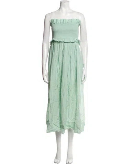 Pre-owned Posse Strapless Midi Length Dress In Green