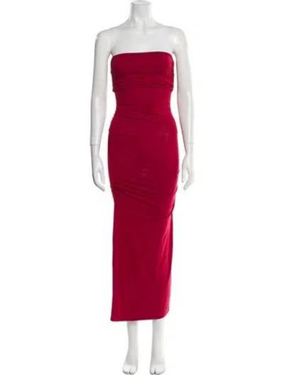 Pre-owned Posse Strapless Midi Length Dress In Red