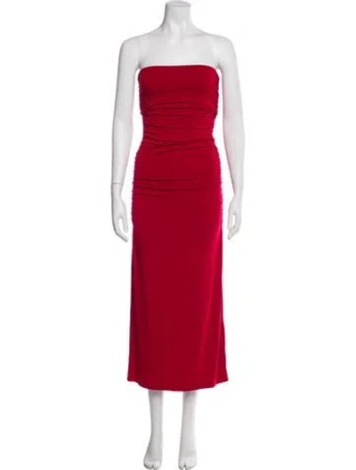 Pre-owned Posse Strapless Midi Length Dress In Red