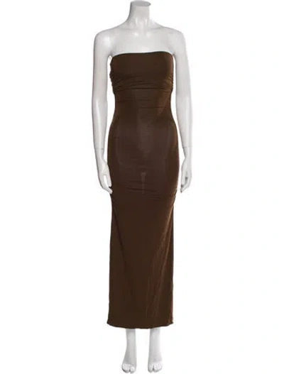Pre-owned Posse Strapless Midi Length Dress W/ Tags In Brown