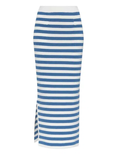 Posse Stripe Side-split Midi Fitted Skirt In Brown