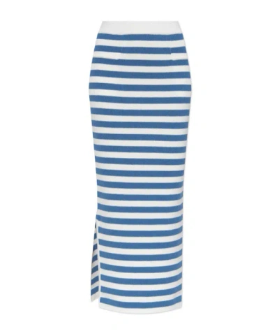 Posse Stripe Side-split Midi Fitted Skirt In Blue