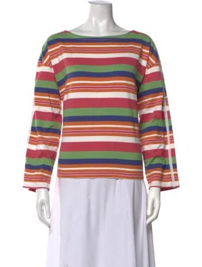 Pre-owned Posse Striped Bateau Neckline Top In Multicolor