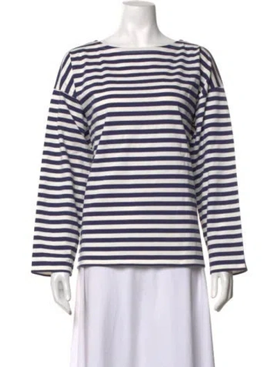 Pre-owned Posse Striped Bateau Neckline Top W/ Tags In Blue