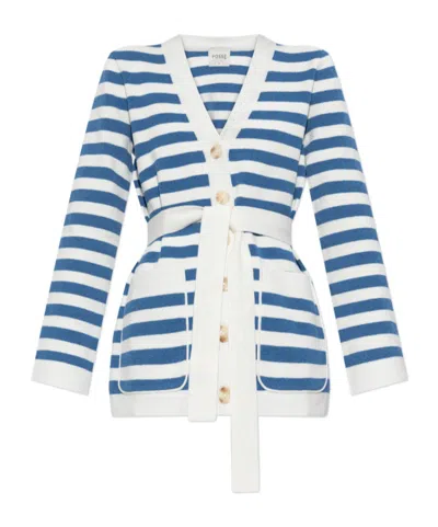Posse Striped Belted Cardigan In White