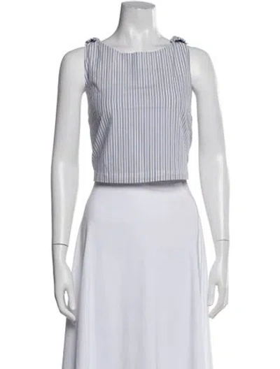 Pre-owned Posse Striped Crew Neck Crop Top In White