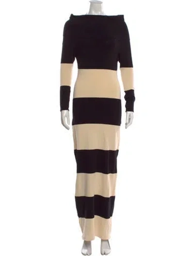 Pre-owned Posse Striped Long Dress In Black