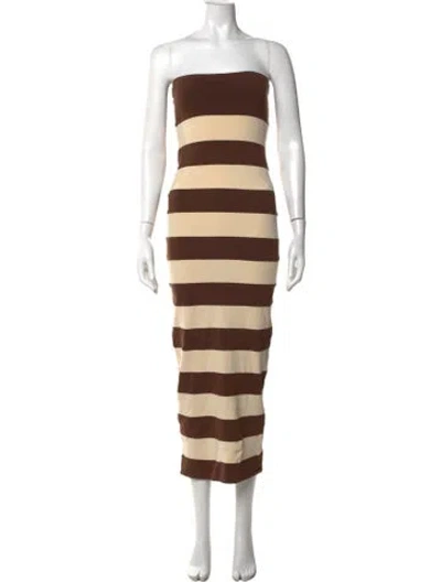Pre-owned Posse Striped Long Dress In Brown