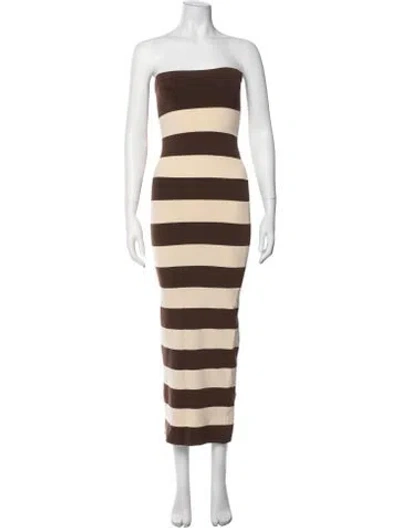 Pre-owned Posse Striped Long Dress In Brown