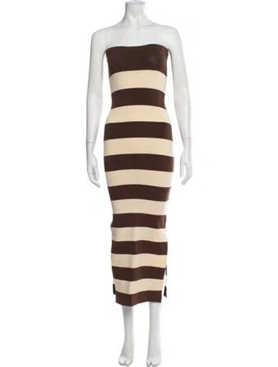 Pre-owned Posse Striped Long Dress In Brown