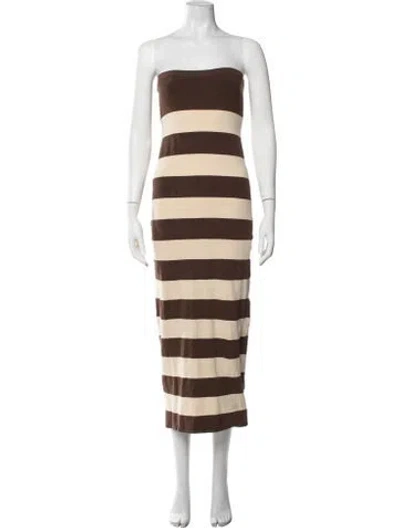 Pre-owned Posse Striped Long Dress In Brown