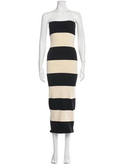 Pre-owned Posse Striped Midi Length Dress In Black
