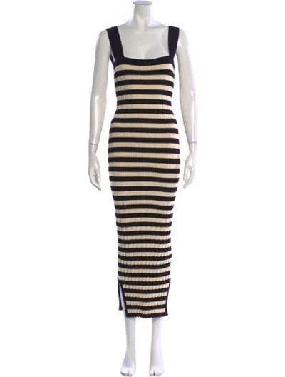 Pre-owned Posse Striped Midi Length Dress In Black