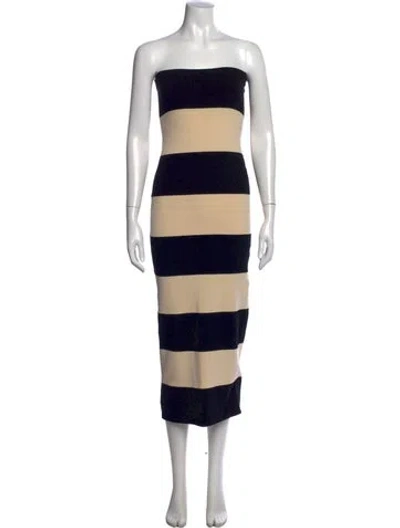 Pre-owned Posse Striped Midi Length Dress In Black
