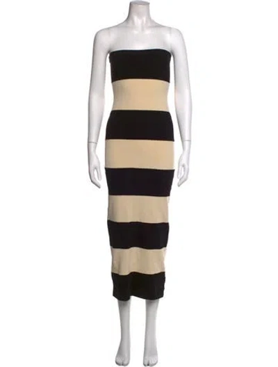 Pre-owned Posse Striped Midi Length Dress In Black