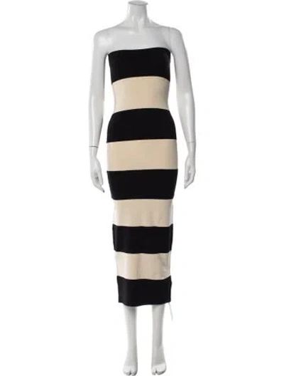 Pre-owned Posse Striped Midi Length Dress In Black