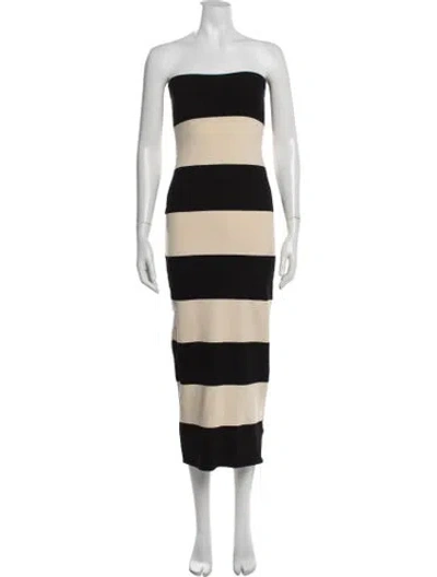 Pre-owned Posse Striped Midi Length Dress In Black