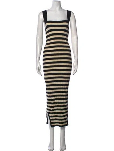 Pre-owned Posse Striped Midi Length Dress In Black
