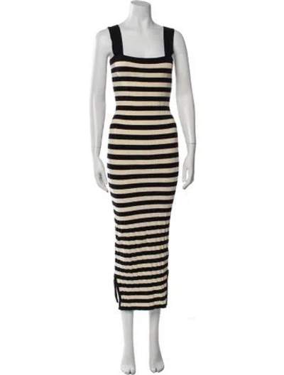 Pre-owned Posse Striped Midi Length Dress In Black