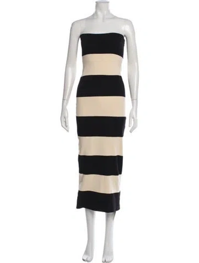 Pre-owned Posse Striped Midi Length Dress In Black/neutrals