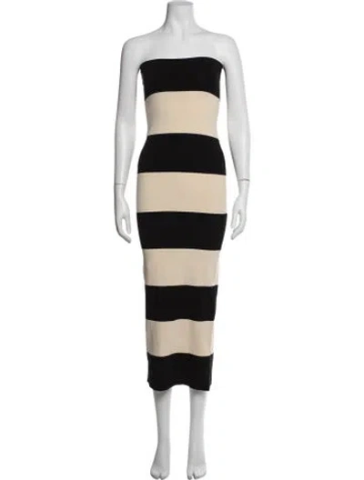 Pre-owned Posse Striped Midi Length Dress In Black/neutrals