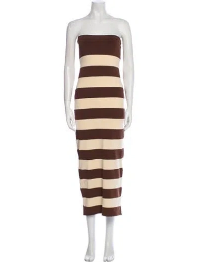 Pre-owned Posse Striped Midi Length Dress In Brown