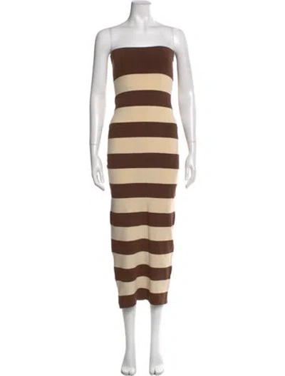 Pre-owned Posse Striped Midi Length Dress In Brown