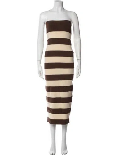 Pre-owned Posse Striped Midi Length Dress In Brown
