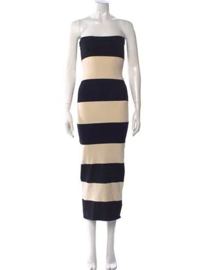 Pre-owned Posse Striped Midi Length Dress In Neutral
