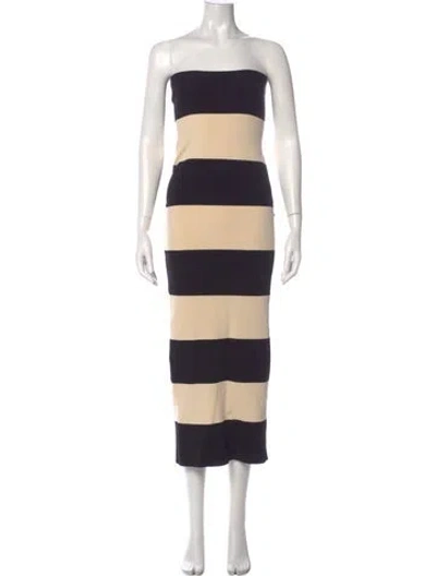 Pre-owned Posse Striped Midi Length Dress In Neutral
